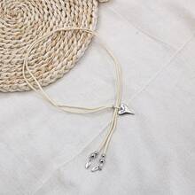 心形合金蜡绳吊坠复古艺术个性项链配饰，时尚百搭，欧美风皮革OT扣心形吊坠项链 - 款式一 - 查看 1