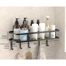 1入牆掛浴室收納架,免鑽孔浴室懸掛式架子,不鏽鋼浴室盤,廁所用品收納籃,洗髮水沐浴露架組織者,浴室配件 - 黑色 - 查看 4