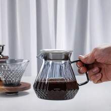 玻璃咖啡壺600ml容量鑽石咖啡壺手沖共享壺套裝家用咖啡杯過濾器簡單方便家庭聚會辦公室 - 灰色 - 查看 2