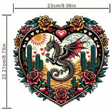 龙图案爱玫瑰热转印贴纸可粘贴在可水洗的衣服上 DIY 补丁、烫印贴花装饰、刺绣贴花熨烫贴纸，适用于夹克、连衣裙背包牛仔裤 - 彩色 - 查看 1