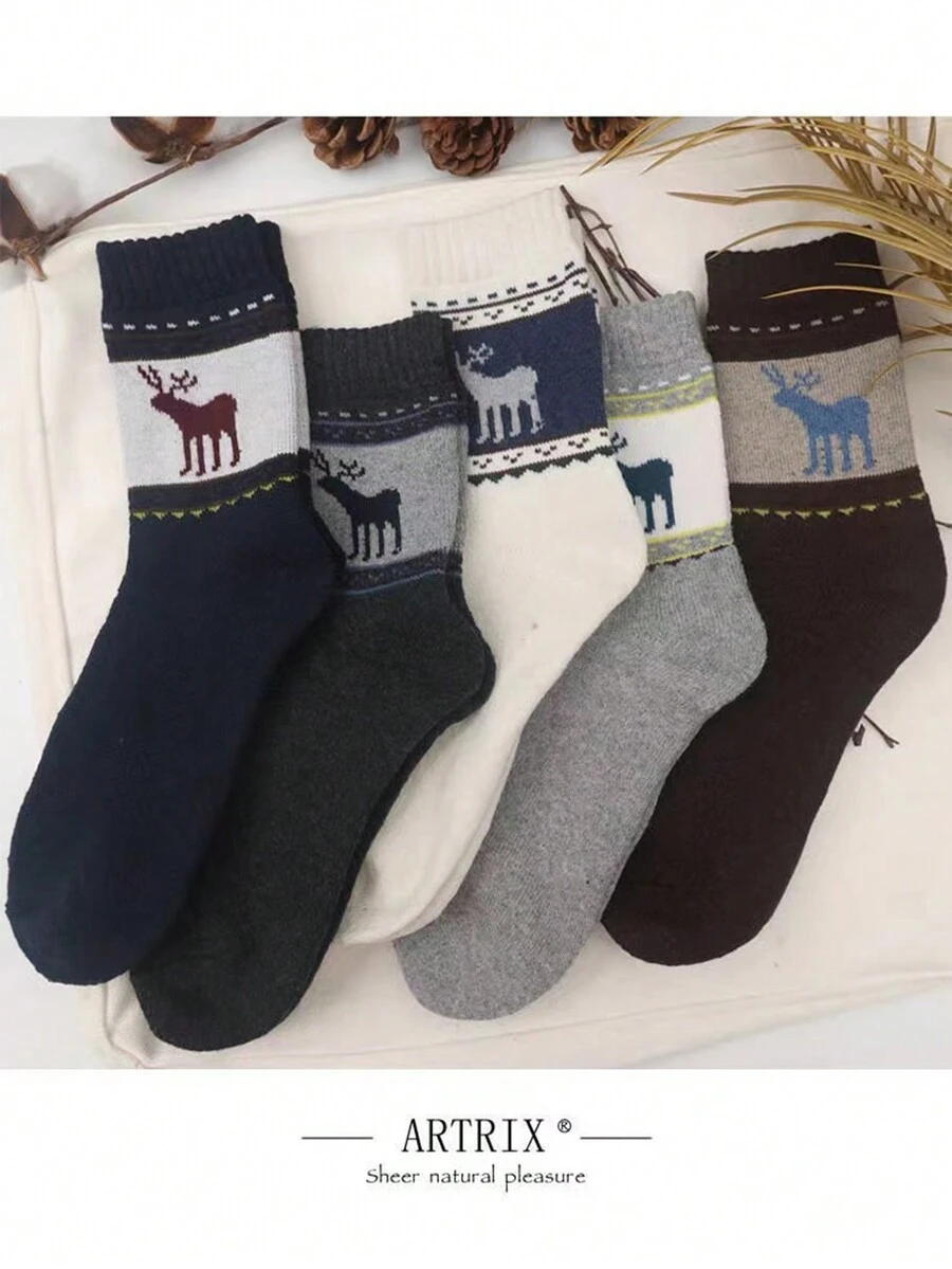 5 双柔软温暖的女士格子冬季袜子 - 厚羊毛中筒袜 - 彩色 - 查看 1