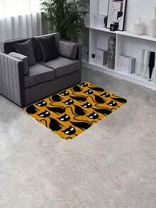 1pc Black Cat Pattern Flannel Anti-Slip Rug - Multicolor - View 6