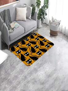 1pc Black Cat Pattern Flannel Anti-Slip Rug - Multicolor - View 7