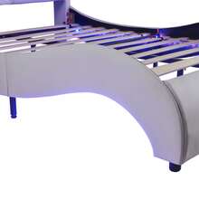 Nestfair Full Size Upholstered Faux Leather Platform Bed With LED Light Bed Frame - White - View 10