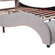 Nestfair Full Size Upholstered Faux Leather Platform Bed With LED Light Bed Frame - White - View 11