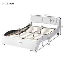 Nestfair Full Size Upholstered Faux Leather Platform Bed With LED Light Bed Frame - White - View 7