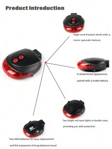 1PC Bicycle Lights, 5LED Ultra Bright Parallel Line Warning Laser Tail Lights, Night Riding Equipment - Black - View 8