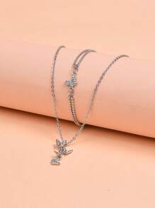 3入組粉色蝴蝶學生手表,女孩石英手腕表附手鍊和項鍊