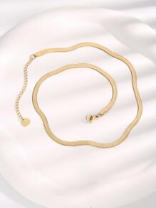 Unisex Stainless Steel Flat Clavicle Necklace, Suitable For Men And Women, Snake Bone Necklace, Hip-Hop Style Couple Necklace With Extension Chain - Gold - View 2