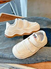 春秋新款柔軟皮革舒適白色休閒鞋，適用於幼童男女，採用魔術貼設計，透氣耐滑運動鞋 - 白色 - 查看 4