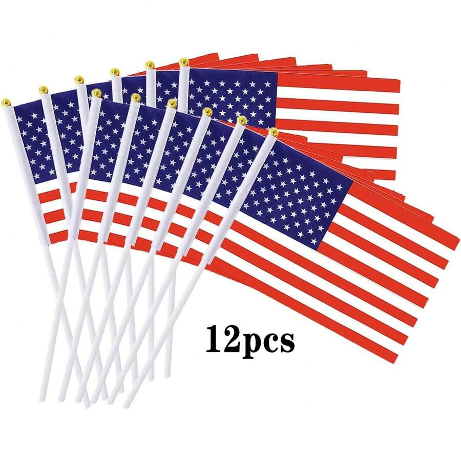 4/6/8/12 件 5x8 英寸小美国国旗，迷你手持旗，带矛头，涤纶全彩抗撕裂旗帜，纪念爱国节日庭院露台户外装饰 - 寶藍色 - 查看 1