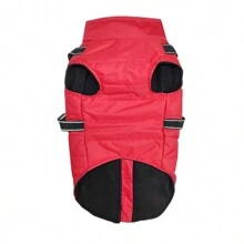 1pc Waterproof Windproof Warm Pet Jacket Zipper Front Reflective Strip Chest Harness Outdoor Coat For Cats & Dogs Winter - Red - View 5