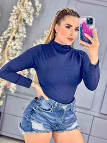 BLUSA TERMICA CUELLO ALTO BASIC TEXTURA BASICA - Azul Marino - Ver 2