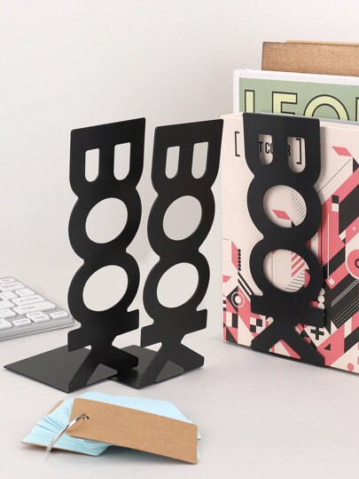2pcs/Set Iron Decorative Bookend, Creative Letter Design Multi-Purpose Desktop Bookend For Office, School, Student, Book Storage Back To School