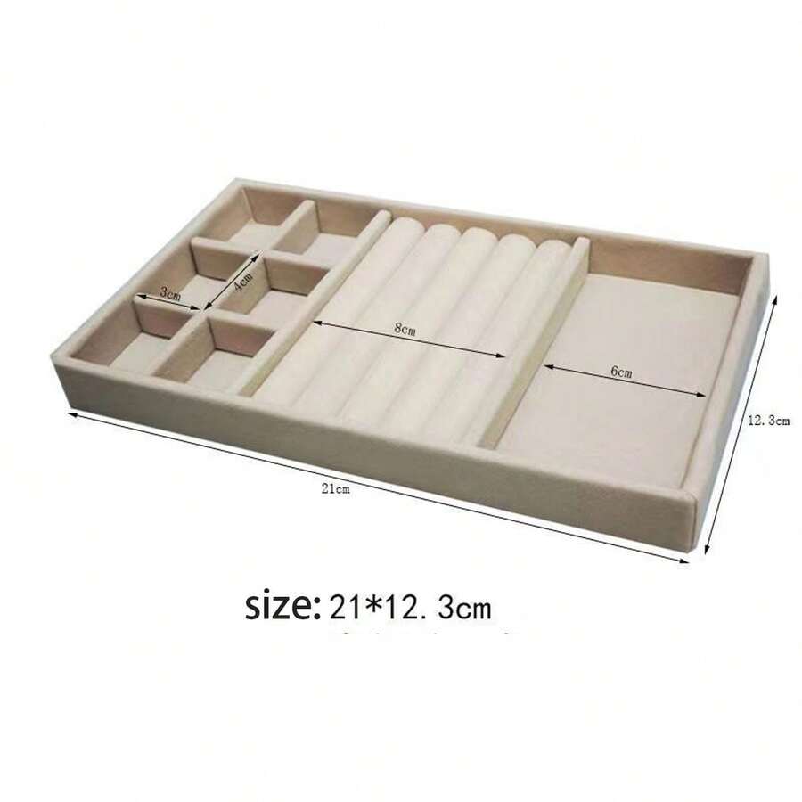 1pc Jewelry Box Organizer With Ring, Earring Compartments, Velvet Tray For Accessories Display - Beige 3-in-1 - View 1