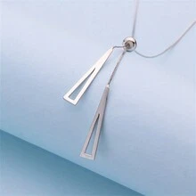1pc Minimalist Geometric Triangle Sweater Chain Necklace For Women, Birthday/Party Gift - Silver - View 3