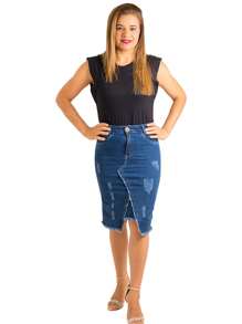 Women Denim Skirts - 水鴨藍 - 查看 5
