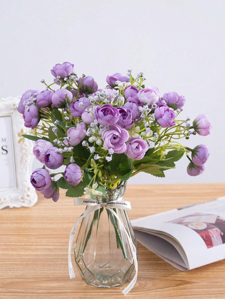 1pc Wedding Bouquet Purple Artificial Flowers Romantic Korean-Style Small Tea Bud Bride Hand Hold Flowers, Perfect For Wedding And Engagement Decor, Wedding Photography Props - Purple - View 1