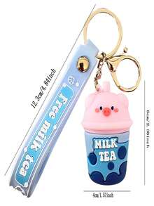 1入組藍色豬形飲料杯鑰匙扣,卡通豬形鑰匙扣,背包掛飾鑰匙扣 - 藍色 - 查看 4