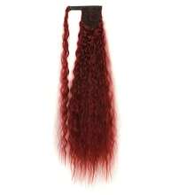 壓花光耀長玉米波浪馬尾延伸魔術粘合熱阻波浪合成包覆馬尾黑色女士假髮 - 酒紅色 - 查看 4