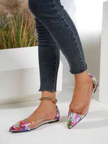 女款夏季經典舒適尖頭戶外平底鞋,透明 Pvc 鞋面與拼接設計 - 彩色 - 查看 3