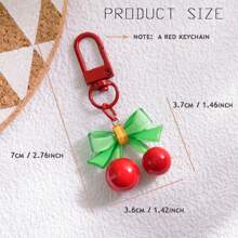 1個可愛的紅色櫻桃吊飾鑰匙扣,綠色蝴蝶結裝飾,可用作女孩的耳機盒或包配件 - 多色 - 查看 8