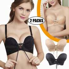 Moda Brasier Push Up Strapless Sin Tirantes Invisible Bra - Negro - Ver 7