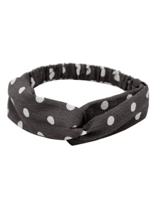 1pc Polka Dot Twisted Elastic Headband For Girls, Vintage Headband With Christmas Printed (Black, White), Suitable For Festival, Holiday And Daily Use - Grey - View 1