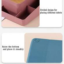 1pc New Style Tissue Box With Wooden Lid Plastic Remote Control Storage Case Living Room Desktop Organizer Multi-Functional Bedroom Tissue Box With Divided Storage Compartments - Multicolor - View 8