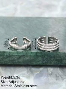 Stainless Steel Rings Set For Women Adjustable Stackable Rings - Silver - View 4