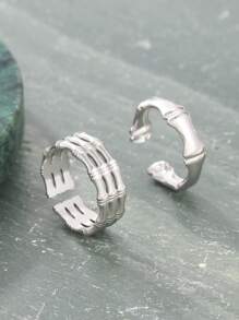 Stainless Steel Rings Set For Women Adjustable Stackable Rings - Silver - View 3
