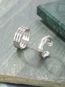 Stainless Steel Rings Set For Women Adjustable Stackable Rings - Silver - View 2