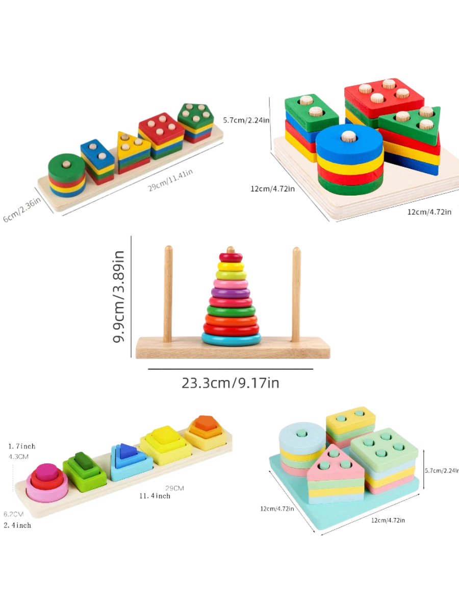 10In1 Wooden Toy Set With Classification & Stacking Toys, Color