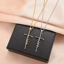 1pc Stainless Steel Cross Jesus Pendant Necklace Personalized Jewelry Gift For Women - Style 1 - View 2