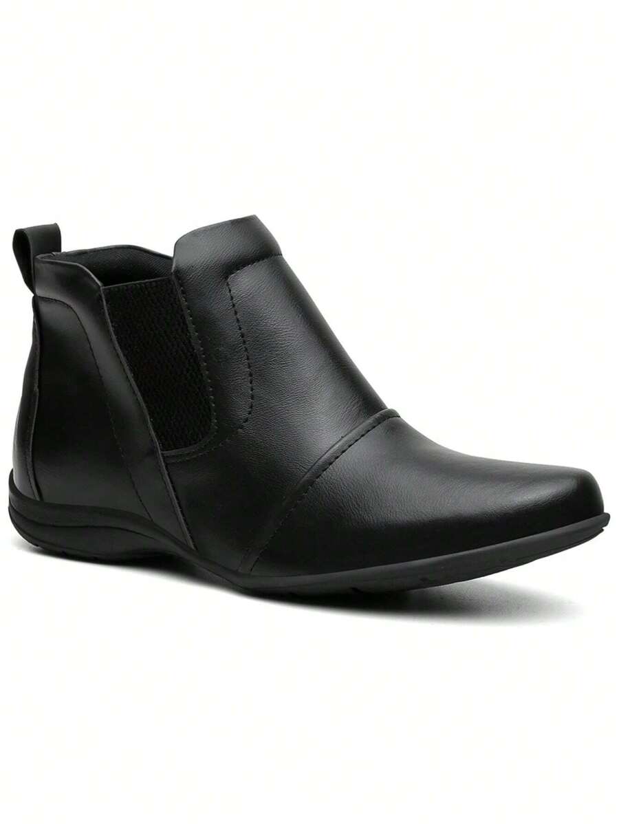 Bota Feminina Botinha Rasteira Sem Salto Leve Confortável - Aproveite - Preto - Visão 1