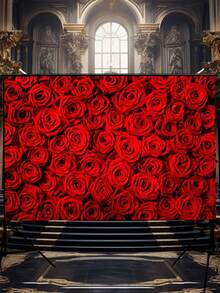 1pc Polyester Red Rose Flower Valentine'S Day Backdrop Cloth, Multiple Sizes Available Suitable For Proposals, Wedding Celebrations, Backdrop Decorations, Romantic Date Decorations - Multicolor - View 3