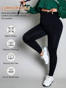Mallas de compresión con control de abdomen y levantamiento de glúteos de alta cintura talla grande para mujer, color negro