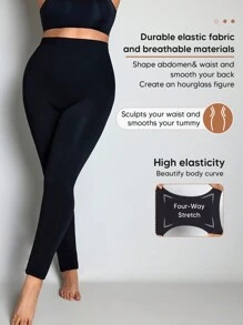 Mallas de compresión con control de abdomen y levantamiento de glúteos de alta cintura talla grande para mujer, color negro