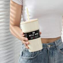 彩色不銹鋼咖啡杯帶有吸管和迷你汽車杯,讓您的飲料保持熱或冷數小時 - 米色 - 查看 4