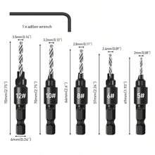 5入組木工埋頭錐鑽頭套裝，1/4"六角鑽裝配 #5#6#8#10#12 - 黑色 - 查看 2