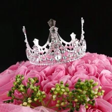 1入蛋糕生日皇冠裝飾頂部,派對蛋糕烘焙用品,情人節成人女士假珍珠頭箍 - 彩色 - 查看 7