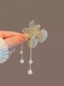 1pc Women's Small Rhinestone Decor Rose & Butterfly Claw Clip For Daily Wear Elegant Hair Claws Hair Clips Hair Jaw Clip Hair Clamps Hair Clutch Hair Catcher Clip Fall Winter Hair Accessories For Women For Vacation Outfits Woman Flower Hair Clip Summer - White - View 3