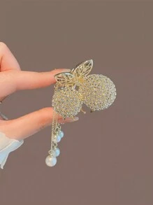 1pc Women's Small Rhinestone Decor Rose & Butterfly Claw Clip For Daily Wear Elegant Hair Claws Hair Clips Hair Jaw Clip Hair Clamps Hair Clutch Hair Catcher Clip Fall Winter Hair Accessories For Women For Vacation Outfits Woman Flower Hair Clip Summer - White - View 2