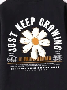 Young Girl Floral Printed Round Neck Sweatshirt And Flared Pants - Black - View 6