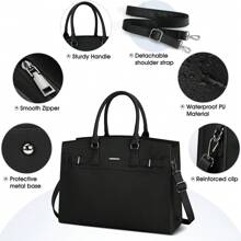 Laptop Bags For Women Tote Bag 15.6 Inch Ladies Leather Large Laptop Work Handbag Designer Business Office Computer School Shoulder Bag - Black - View 3
