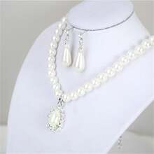 2pcs Bridal Set Water Drop Rhinestone Pearl Earrings Necklace, Fashion Jewelry For Women - White - View 5