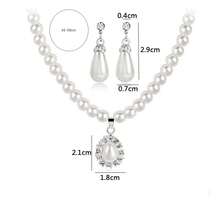 2pcs Bridal Set Water Drop Rhinestone Pearl Earrings Necklace, Fashion Jewelry For Women - White - View 6