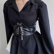 1 條女式黑色腰帶,ins 風格,高檔黑色皮革腰帶,有設計感,百搭腰帶,適合日常搭配連身裙 - 黑色 - 查看 4