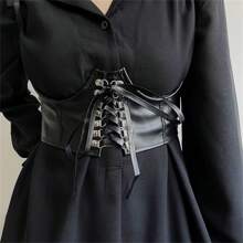 1 條女式黑色腰帶,ins 風格,高檔黑色皮革腰帶,有設計感,百搭腰帶,適合日常搭配連身裙 - 黑色 - 查看 1