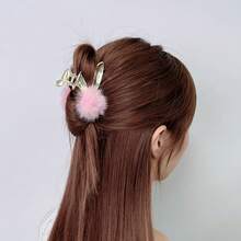 1 件裝時尚可愛甜美公主風格粉紅色毛絨兔耳環髮夾適合女士日常佩戴 - 粉色 - 查看 2
